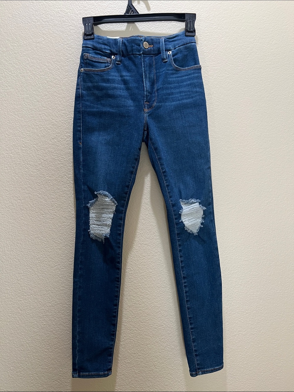 Good American Calik Denim Dark Blue Distressed Skinny Jeans